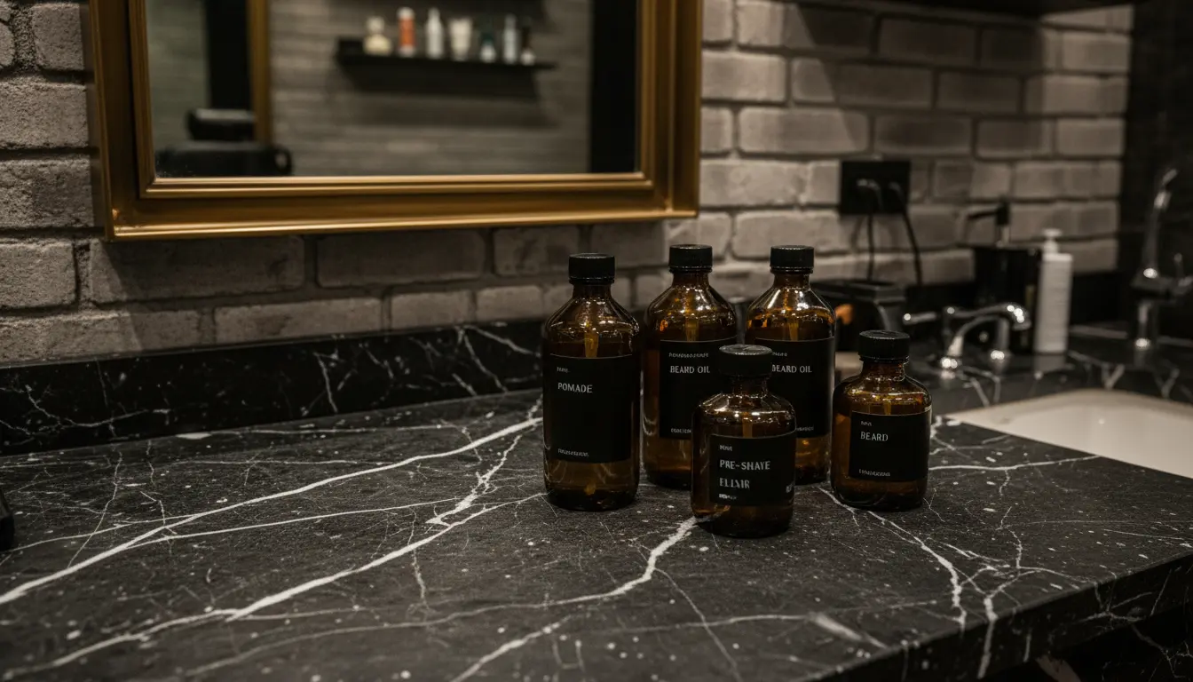 Produtos de barbearia em uma prateleira